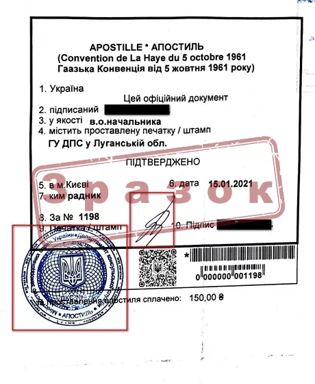 Апостиль МЗС. На документи видані податковою службою – зразок