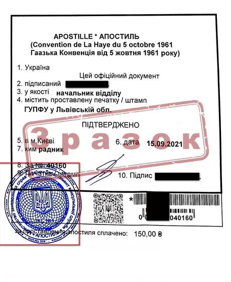 Апостиль на мед довідку зразок