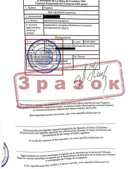 Подвійний апостиль нот копії документів зразок