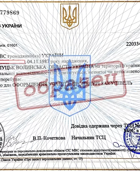 Образец - Справка о несудимости