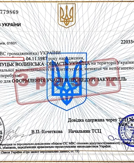 Зразок - Довідка про несудимість